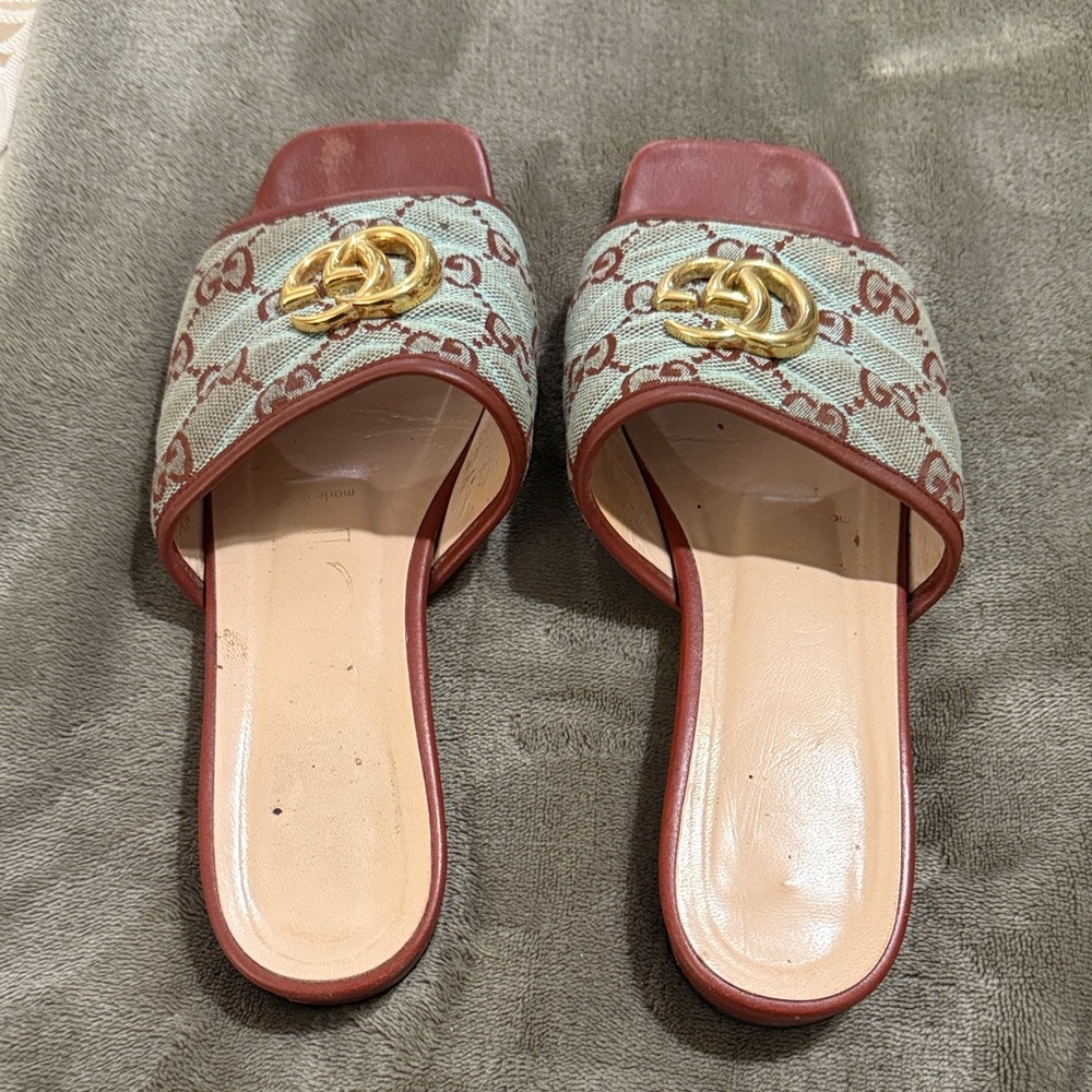 Gucci Brown and Gold Slide Sandals